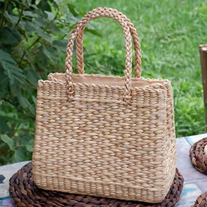 Bolso de paja, Bolso de mujer tipo cesta de paja, Bolso de mano de paja, Bolso de verano, Bolso para invitados a la boda