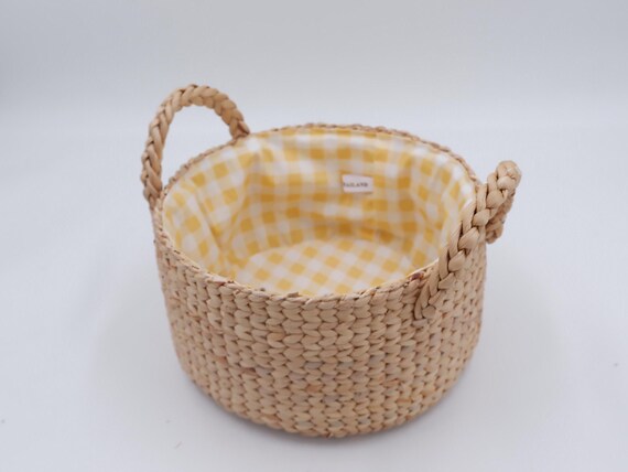 編み込みウォーターヒヤシンスバスケット：ハンドル付きラウンド