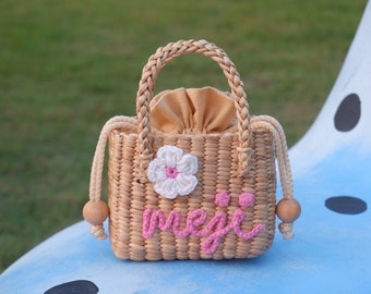 kids purse, kids bag, flower girl gift, bag girl, girls mini purse, personalized straw bag, girls purse
