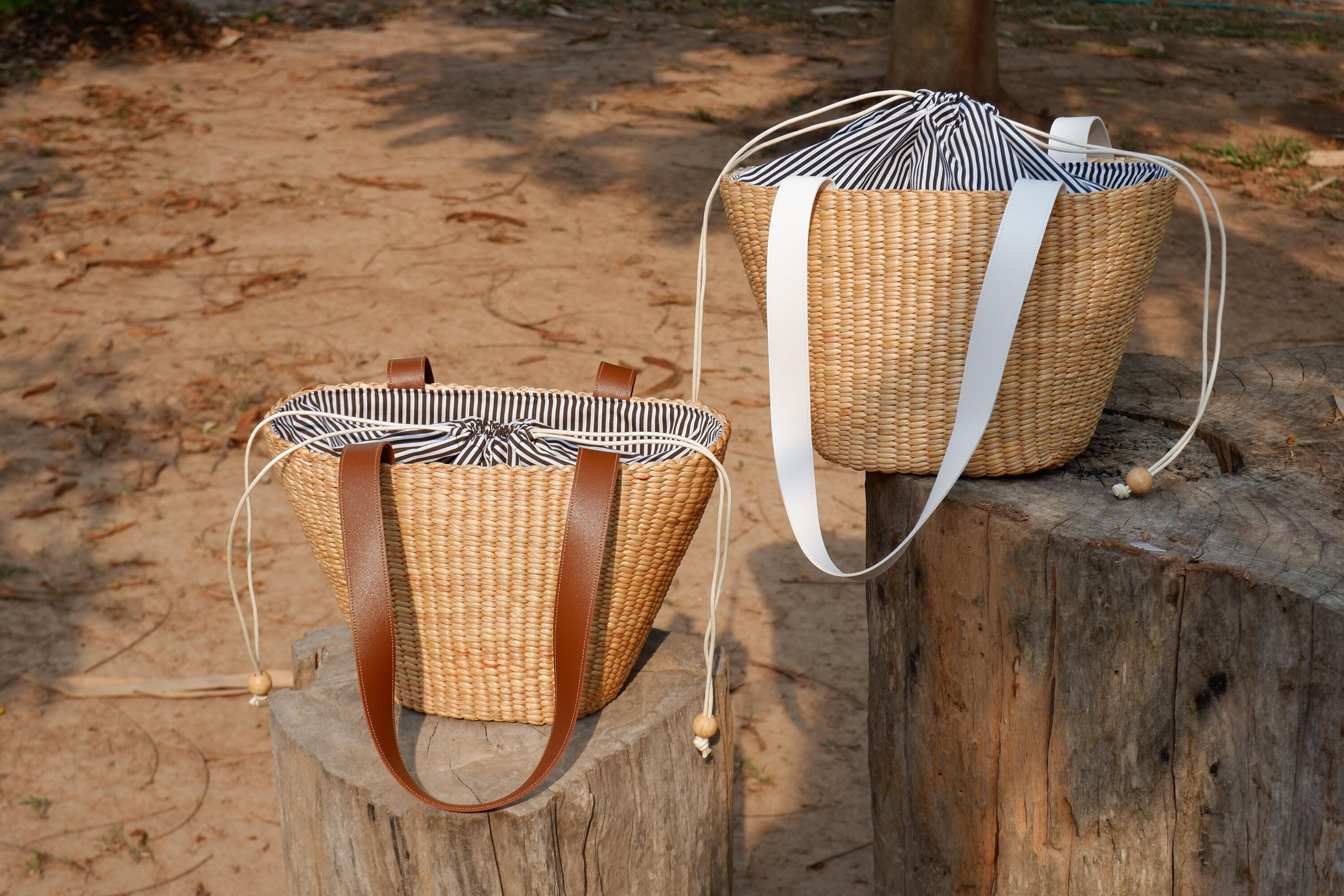 Handwoven Water Hyacinth Straw Bag: Leather Handle Beach Tote - Etsy