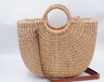 Handmade Seagrass Tote Bag: Summer Beach Handbag with Strap