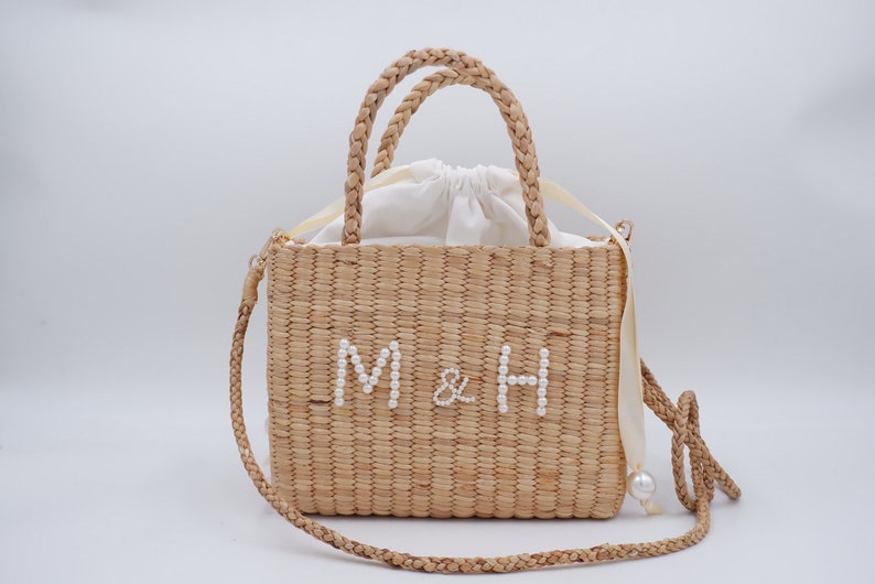 bride pearl bag, Personalized Bride Pearl bag, beach bag with shell image 7