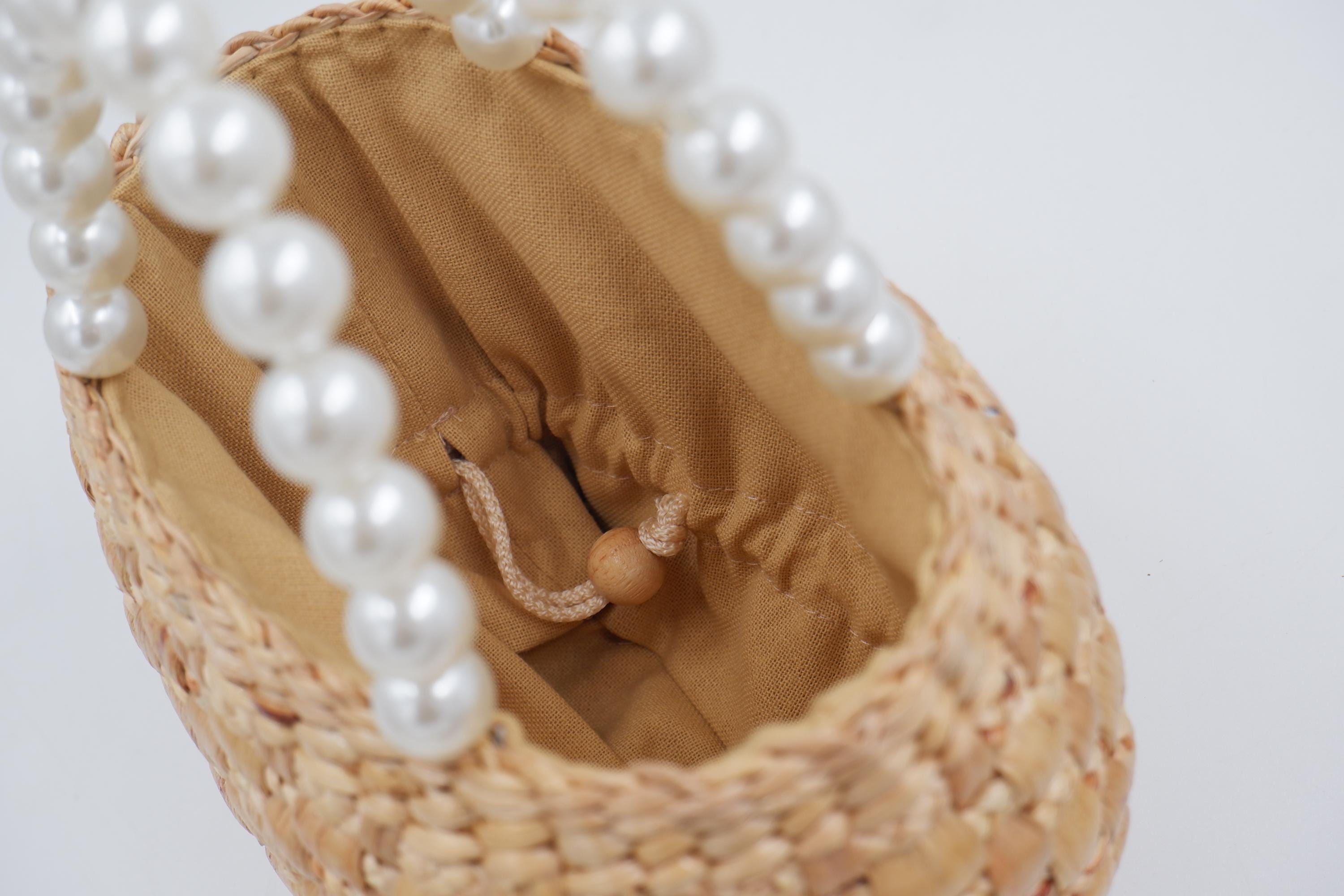 Handwoven Water Hyacinth Bridal Bag: Pearl Handle Bride Purse - Etsy