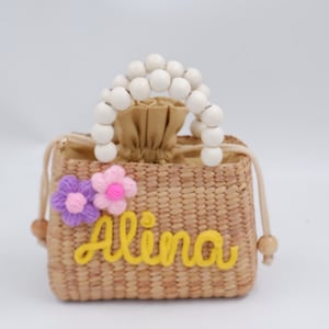 Personalized Straw Flower Girl Purse: Monogram Kids Bag