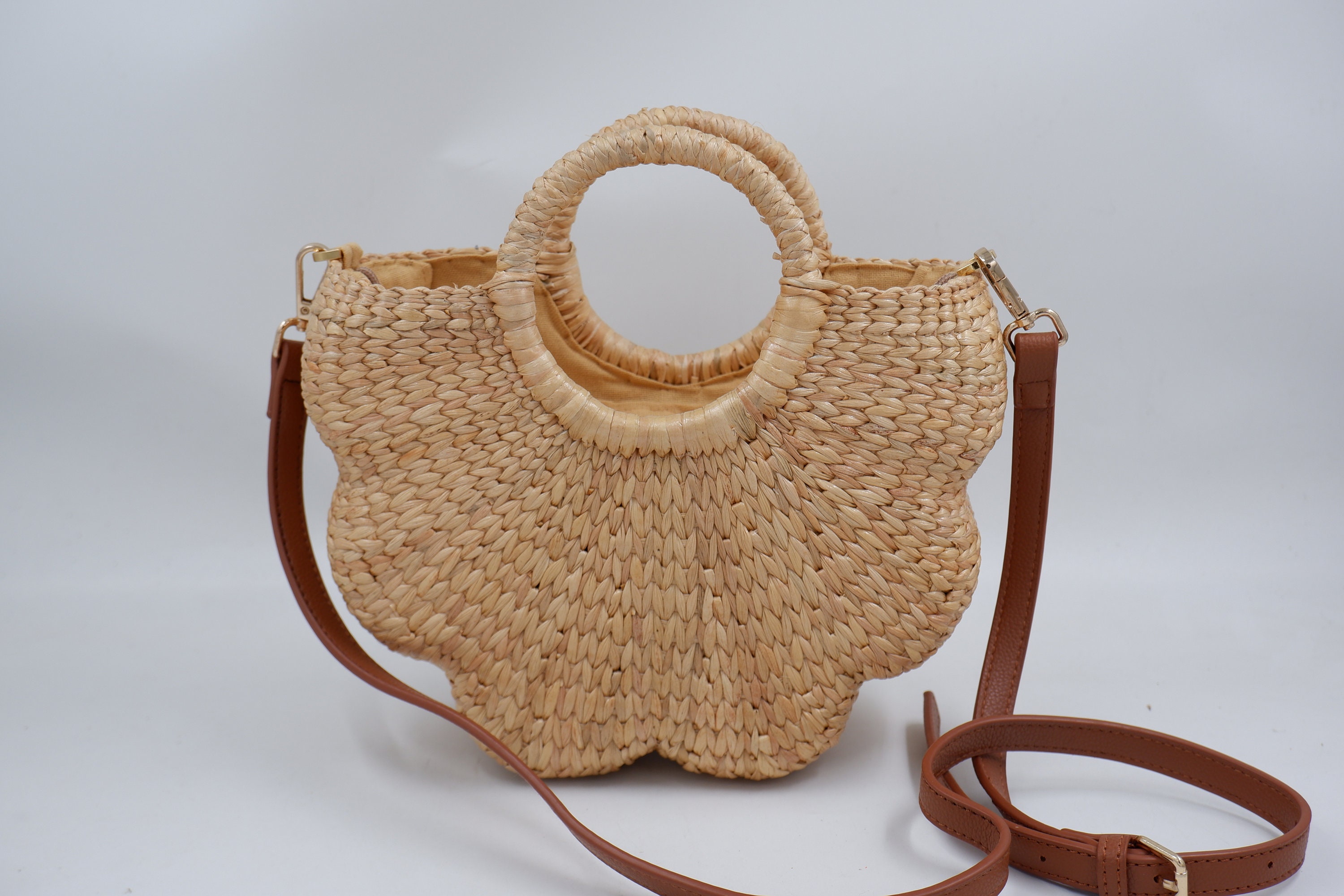 Flower Straw Bag: Handmade Water Hyacinth Basket Bag - Etsy Australia