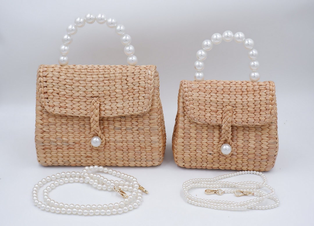 Pearl Strap) Mommy and Me Water Hyacinth Pearl Handle Bags - Etsy