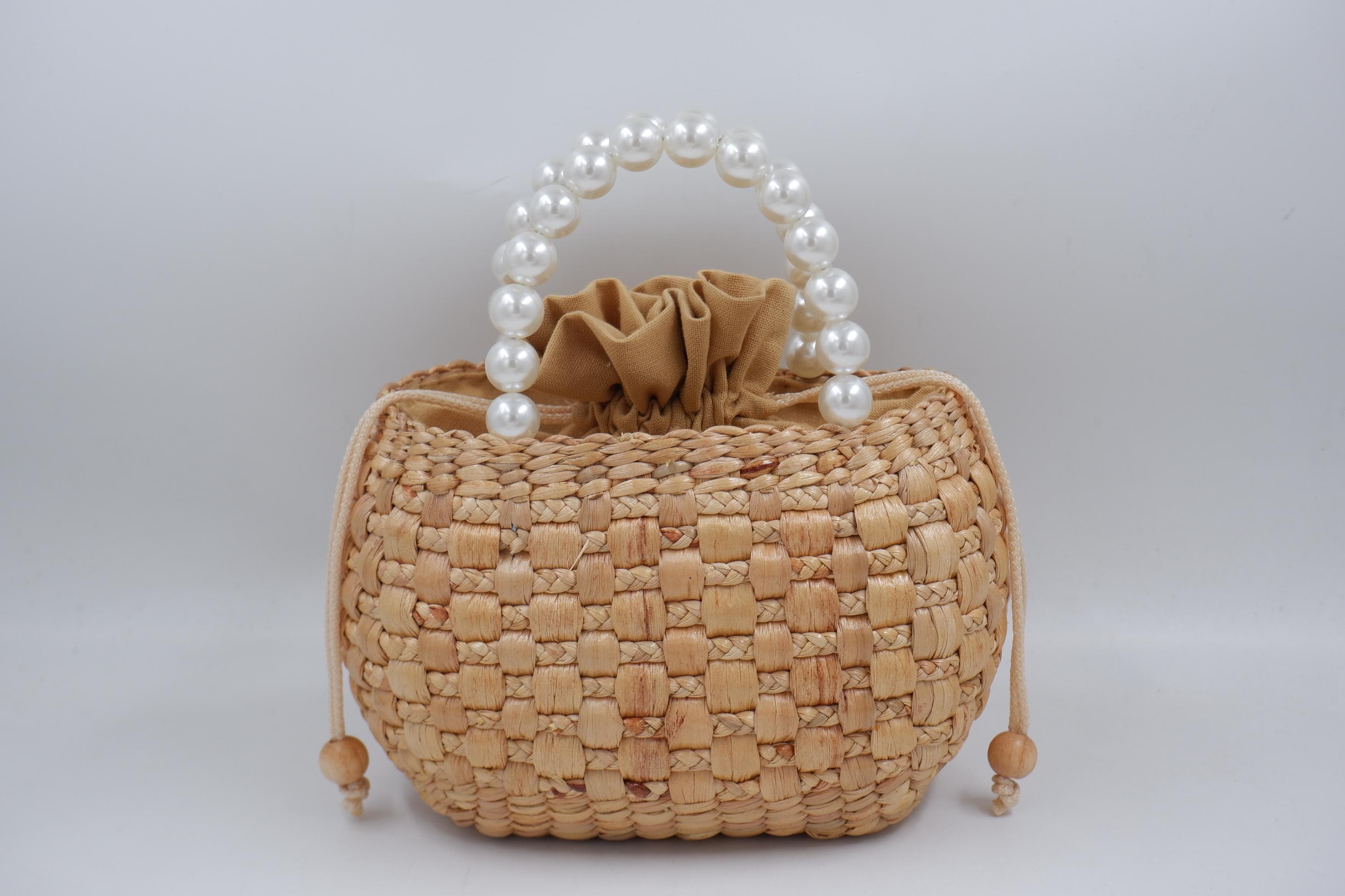 Handwoven Water Hyacinth Bridal Bag: Pearl Handle Bride Purse - Etsy
