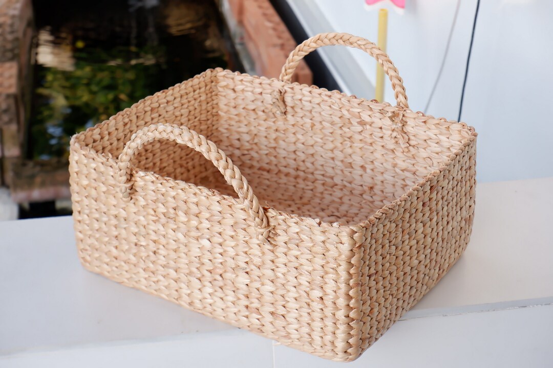 Custom Basket, Large Square Storage Basket, Water Hyacinth Basket