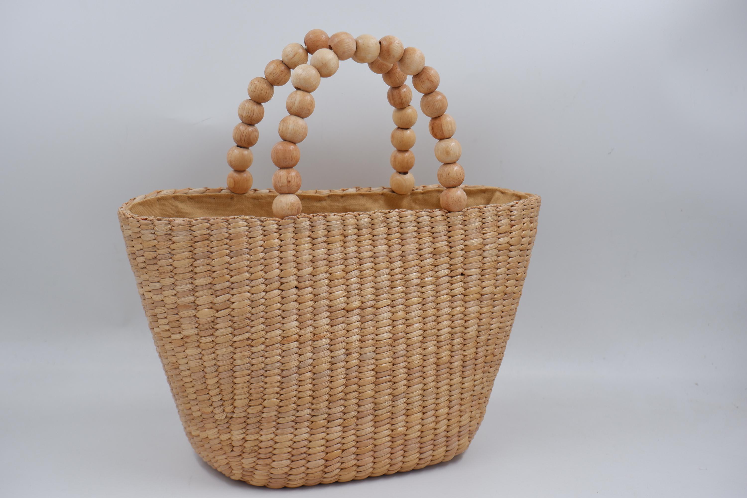 Handcrafted Water Hyacinth Straw Bag: Beaded Handle Woven Tote - Etsy