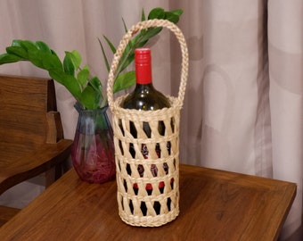 Porte-bouteille de vin avec poignée, porte-bouteille de vin tissé, sac pour bouteille d'eau, idée cadeau bohème, accessoire pour le vin, porte-bouteille de vin, sac à vin, porte-bouteille de vin