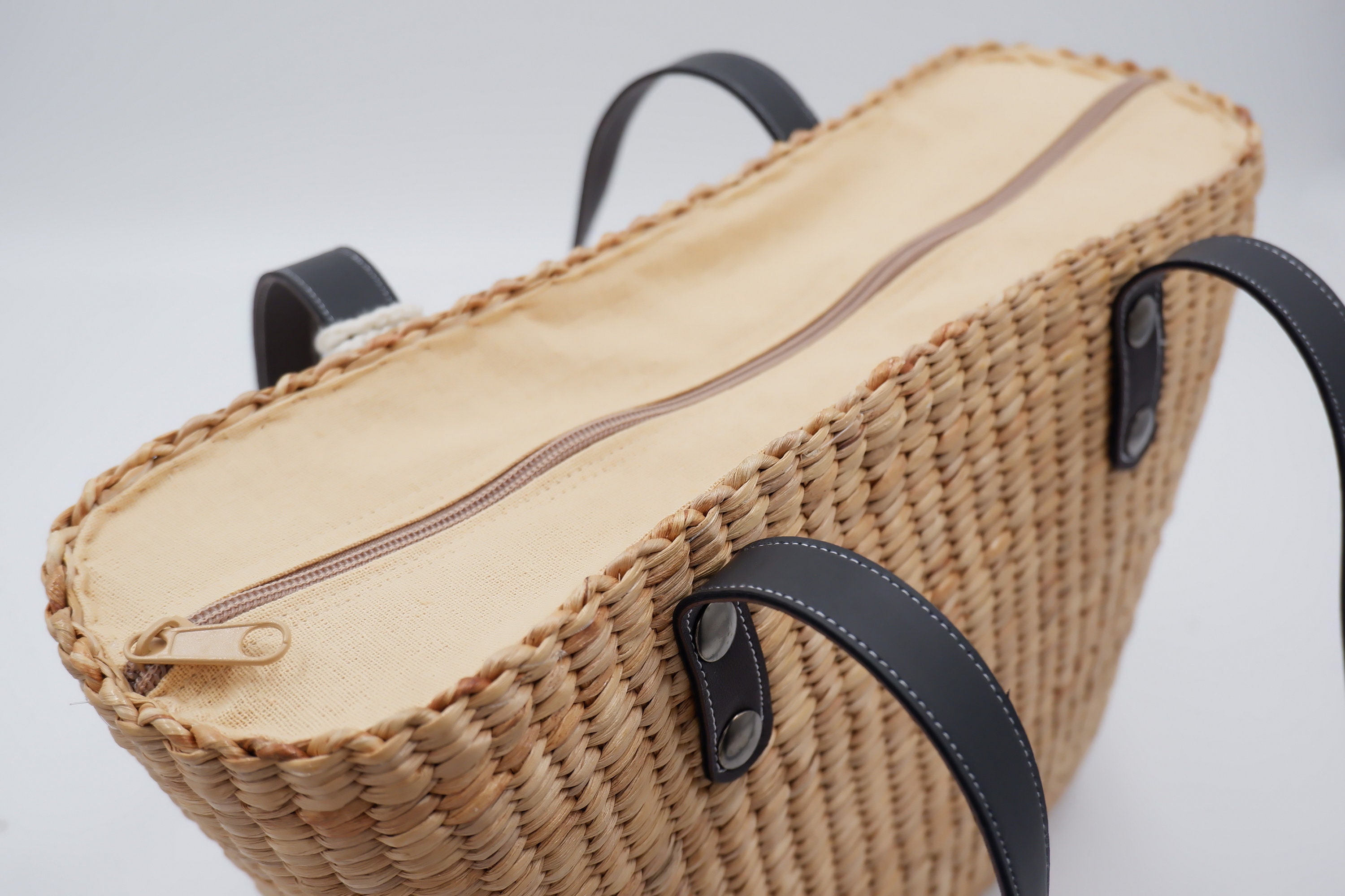 Tote Bag With Leather Handles, Shoulder Bag, Woven Tote Bag, Straw ...