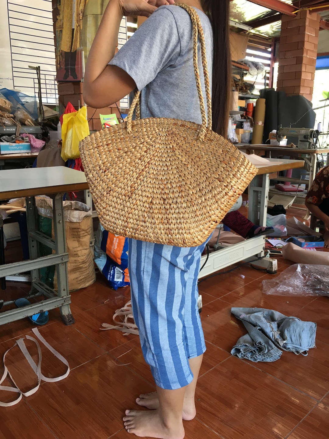 Woven Water Hyacinth Straw Beach Tote Bag - Large Seagrass Bag - Etsy