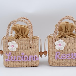 Personalized Straw Mini Purse, Embroidered Name, Girls Crossbody Bag