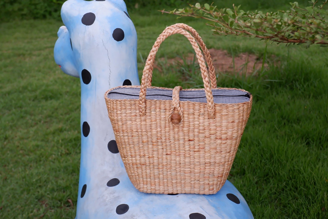 Handmade Water Hyacinth Straw Tote Bag With Rope Handle - Etsy