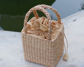 Woven Beach Bag, Straw Bag, Top Handle Bags, Boho Bag, Mini Bucket Tote Bag, Straw bag for women, Seagrass Bag, Bucket Bag