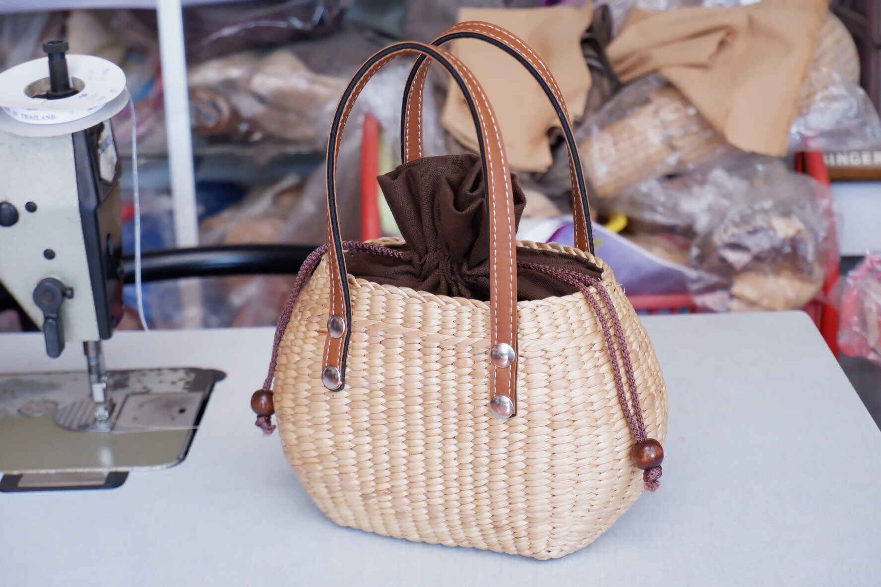 Handcrafted Water Hyacinth Straw Bag: Mini Woven Tote With Leather ...