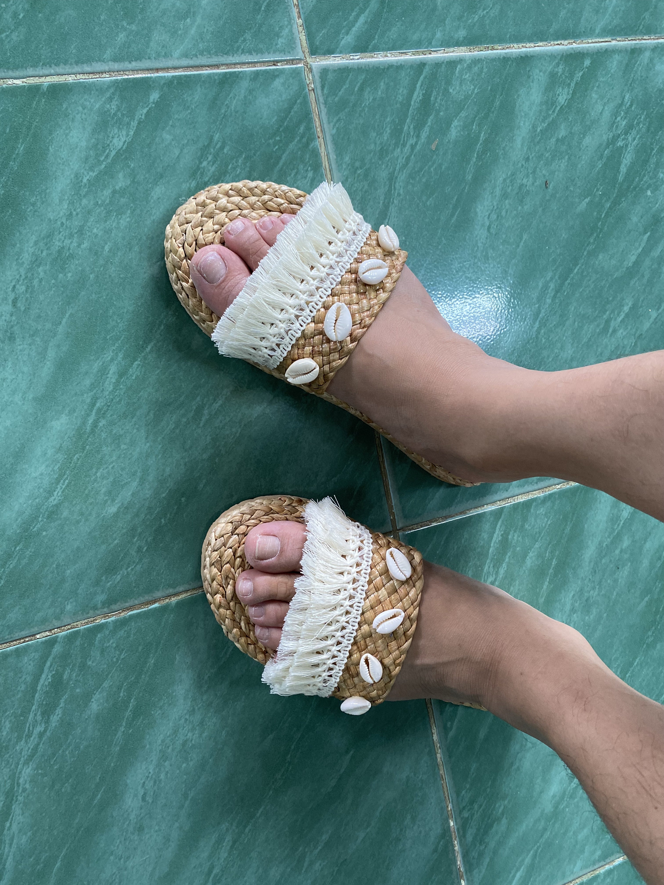 Shell And Slides Shell Beach Sandals: Bohemian Raffia Slides - Etsy