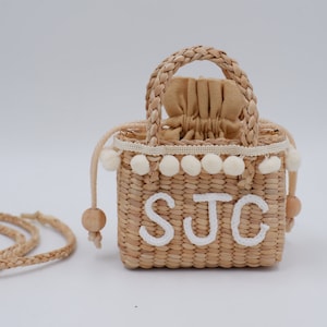 Monedero de paja con monograma para niñas: bolso infantil personalizado