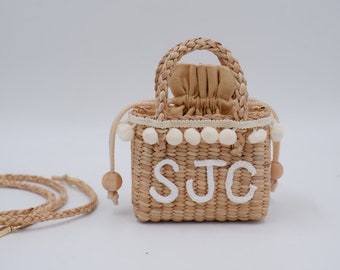 Borsa di paglia con monogramma per ragazze: borsa personalizzata per bambini