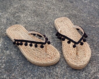 Water Hyacinth Pom Pom Sandals: Beach Wedding Bridal Shoes