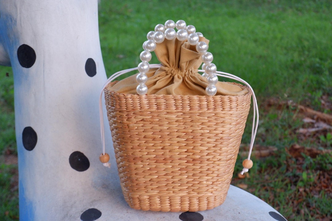 Handcrafted Water Hyacinth Straw Bag With Faux Pearl Handle - Etsy