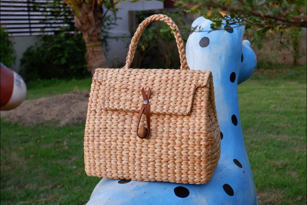 Handcrafted Water Hyacinth Beach Bag: Woven Straw Tote - Etsy