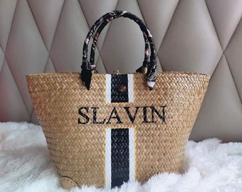 Personalized Straw Beach Bag, Bridesmaid Gift, Handwoven Sedge Tote