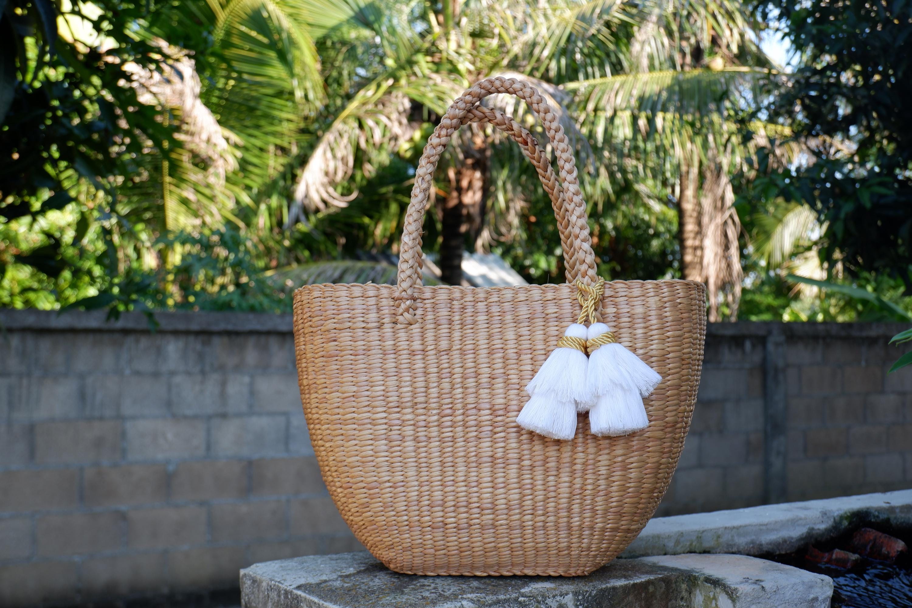 Handwoven Water Hyacinth Beach Tote Bag With Zipper - Etsy