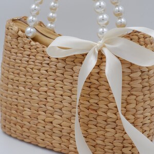 Bridal Pearl handbag, Bride Pearl, mrs bag, wicker pearl purse, wicker pearl handbag, Pearl bag, Water hyacinth basket, Seagrass basket image 3