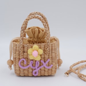 Personalized Straw Flower Girl Bag: Mini Crossbody Purse