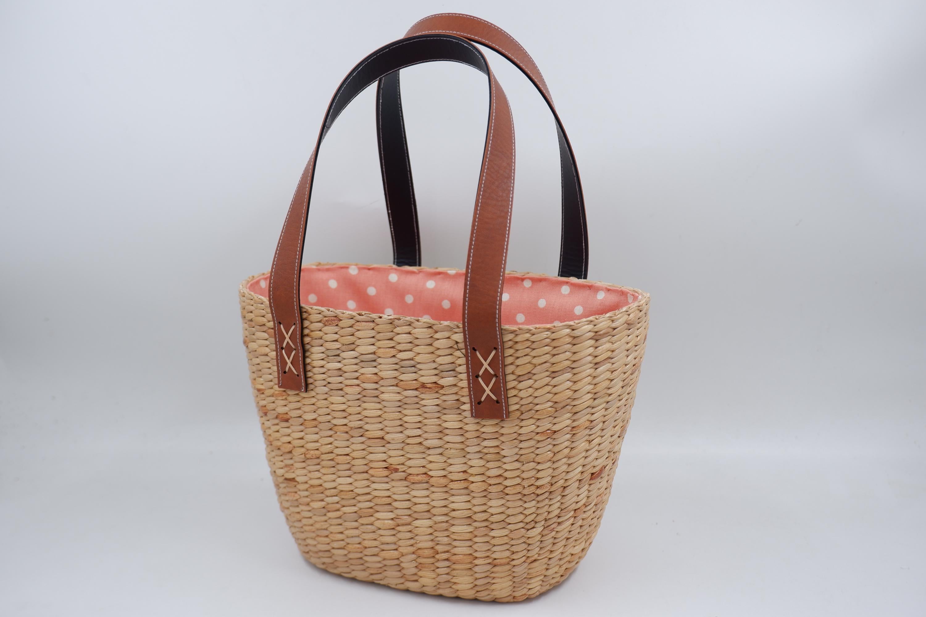 Woven Water Hyacinth Tote Bag With Leather Handles - Etsy