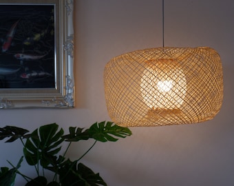 XL Bamboo Pendant Light, Woven Rattan Lampshade