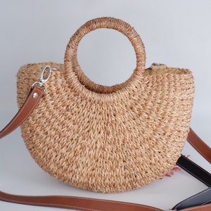 Strohkorb Strand Hochzeit Strohtasche mit Leder Handtasche Braut Party Geschenk