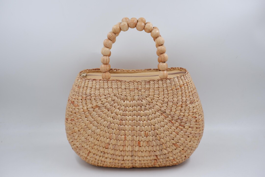 Hand Woven Water Hyacinth Beach Bag: Seagrass Tote With Cream Lining - Etsy