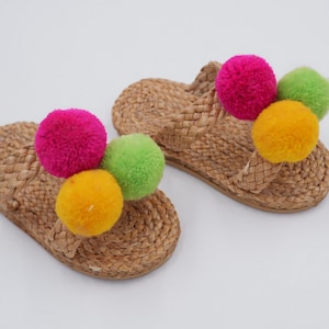 Kids Sandals, Mommy and Me Shoes,  Children Sandals, Girl pom pom Sandals, pom pom sandals for kids, Monogram pom pom Girls Sandals