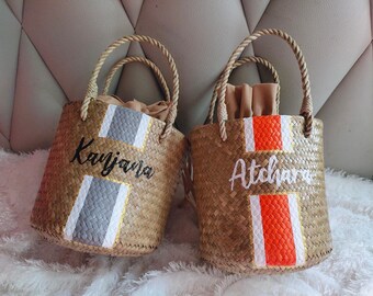 Personalized Woven Straw Beach Bag, Tropical Bachelorette Party Favor