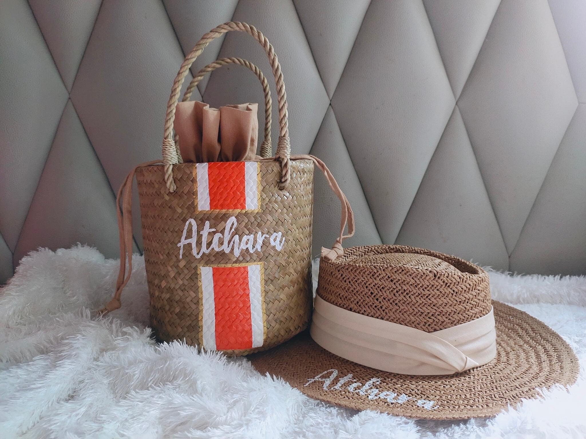 Bride Gift Set Straw Beach Bag Purse & Hat for Bridal Shower Honeymoon il_fullxfull.6638501135_8xzt.jpg main image 2