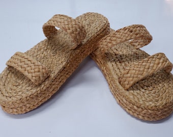 wedges sandals, hyacinth sandals, hotel slipper women, straw sandals, Platform Wedge Sandals, Women Shoes, Beach Sandals