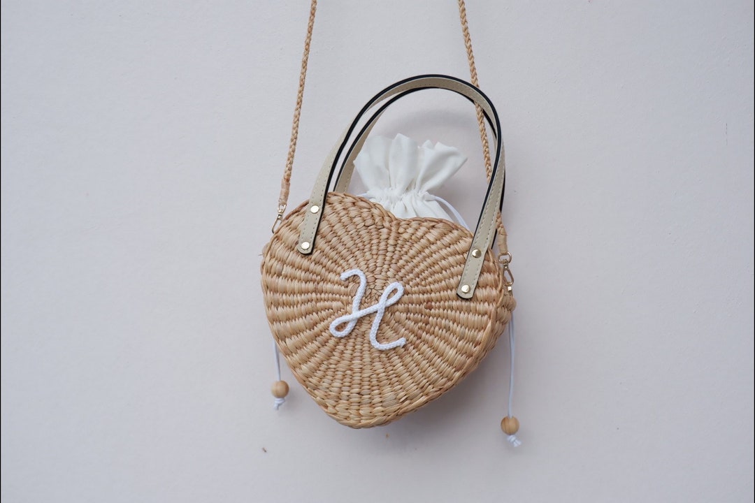Personalized Heart Bag, Straw Heart Bag, Personalized Beach