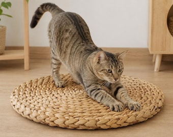 Rascador de jacinto de agua para gatos, cama para mascotas pequeñas, almohadilla rascadora natural para gatos, cama para cobayas, cama para conejos, muebles artesanales para mascotas