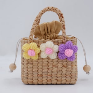 Geweven portemonnee voor bloemenmeisjes: waterhyacintzakje met crème voering