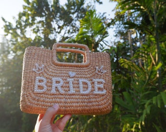 Personalized Bride Straw Tote Bag, Bachelorette Wedding Gift