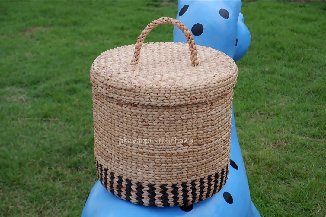 Hamper With Lid, Round Storage Basket With Lid, Wicker Laundry Hamper