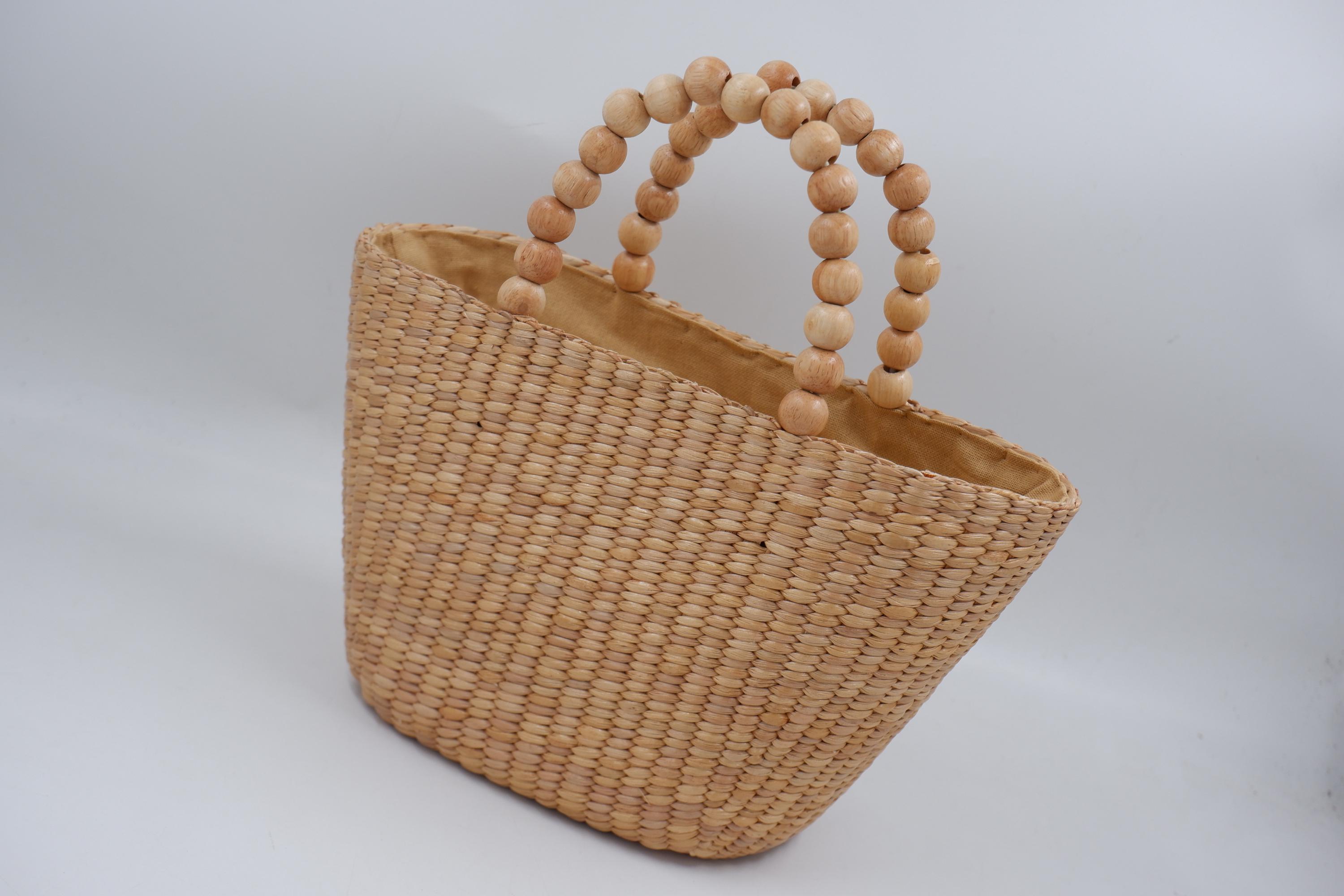Handcrafted Water Hyacinth Straw Bag: Beaded Handle Woven Tote - Etsy