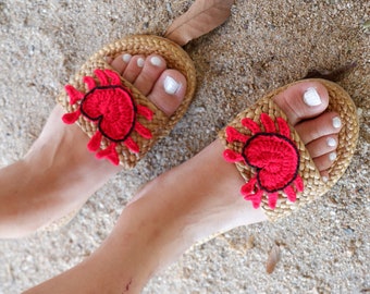 Water Hyacinth Beach Sandals, Red Crab, Bridesmaid Gift