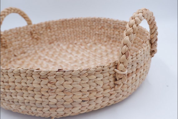 Bandeja Redonda De Ratán, Cesta Tejida A Mano Con Asas Recortadas, Cesta De Mimbre Para Servir Frutaspan 11 8 Pulgadas