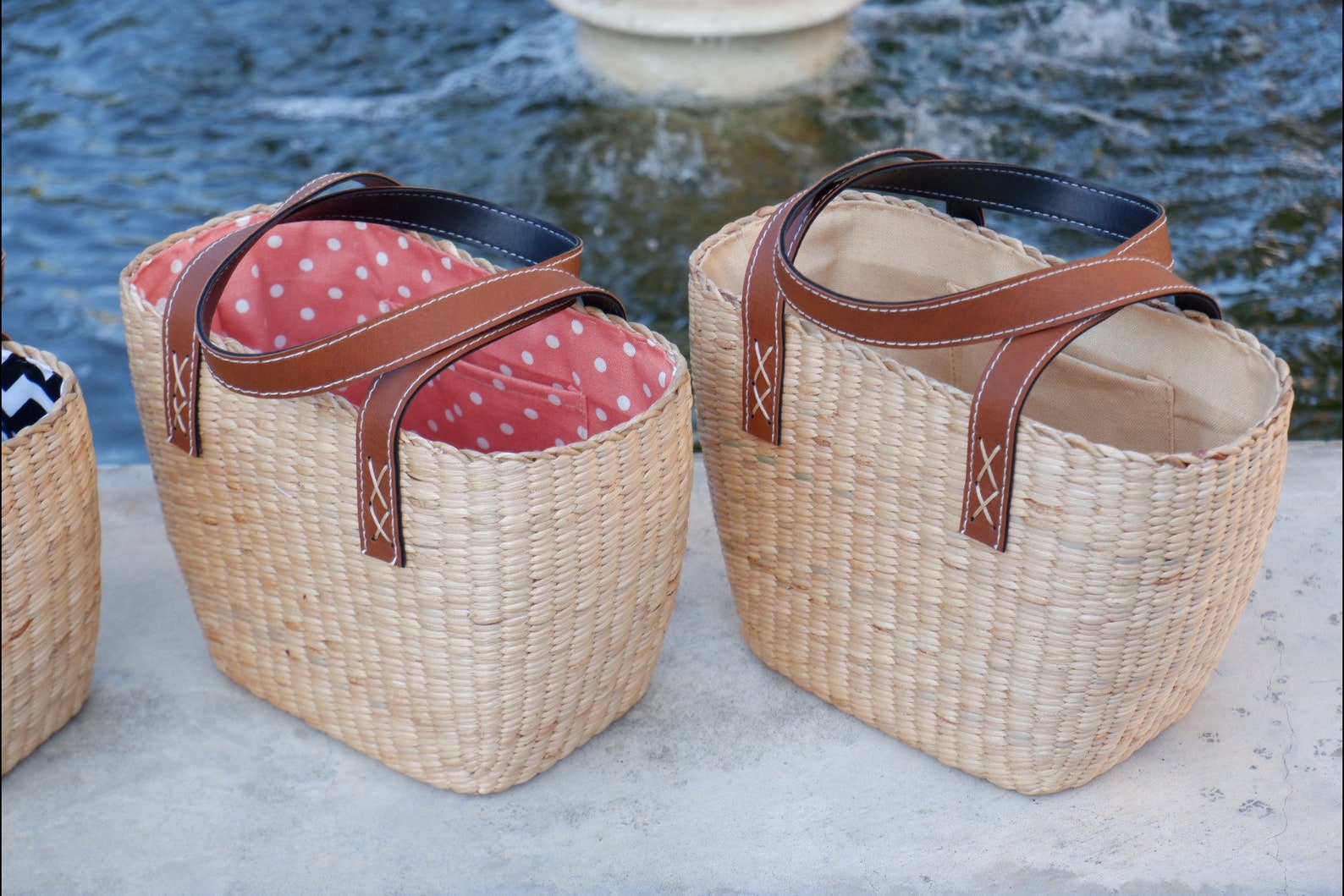 Woven Water Hyacinth Tote Bag With Leather Handles - Etsy