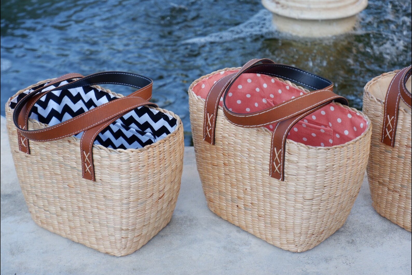 Woven Water Hyacinth Tote Bag With Leather Handles - Etsy