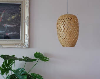 Bamboo Pendant Light Set: Handmade Woven Lamp Shade
