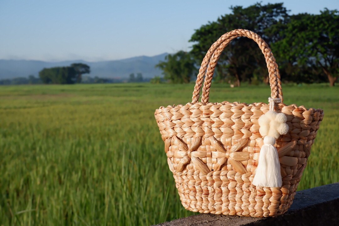 Woven Water Hyacinth Tote Bag With Tassel - Etsy